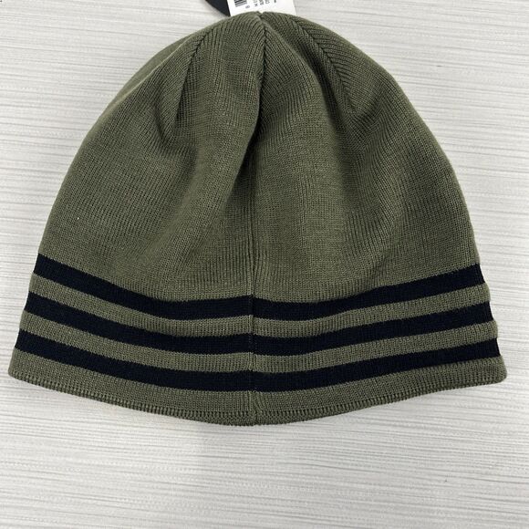Adidas Mens Beanie Olive Green Hat Eclipse Reversible 3 Striped Beanie Cap NWT - Picture 4 of 5